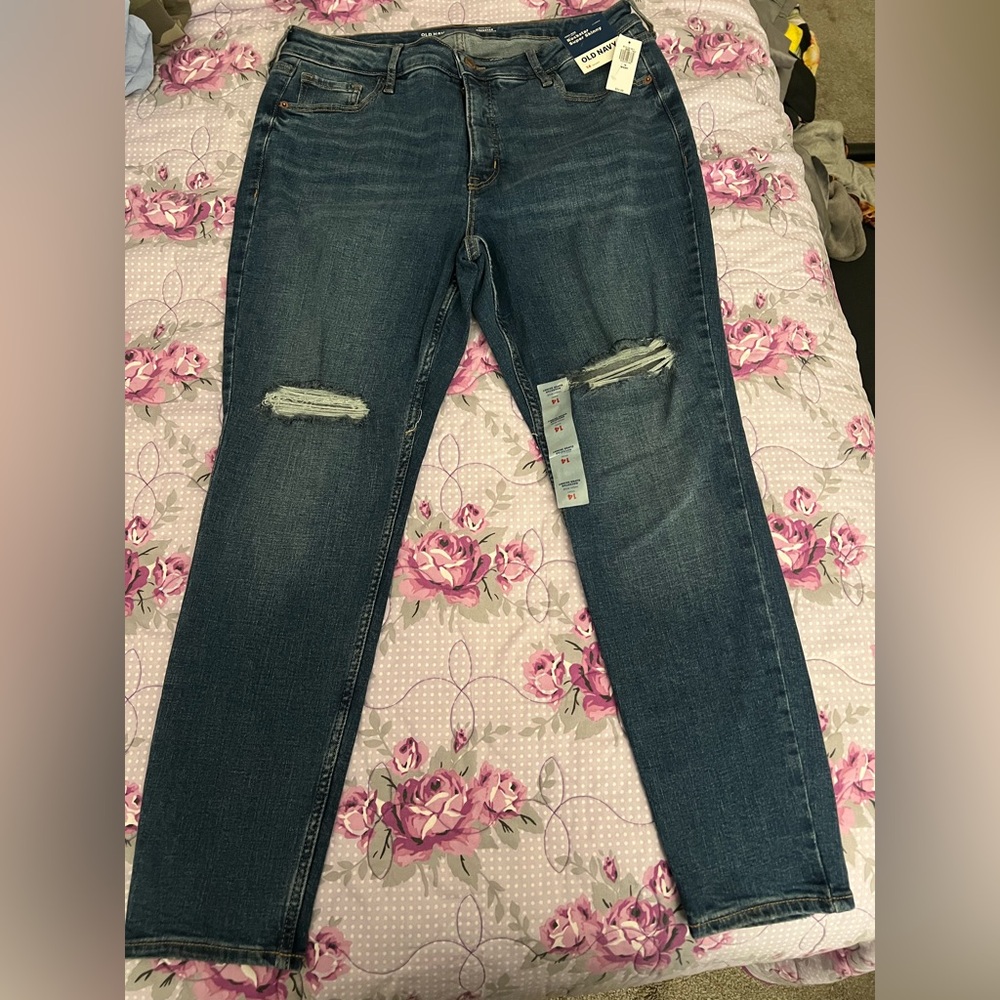 Old Navy Women's Dark Blue Ripped Skinny Jeans